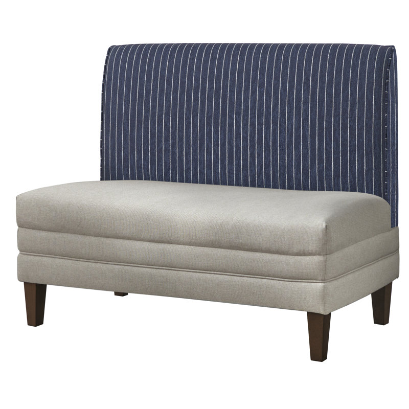 Cariana Polyester Upholstered Bench, Blue Stripe/Beige