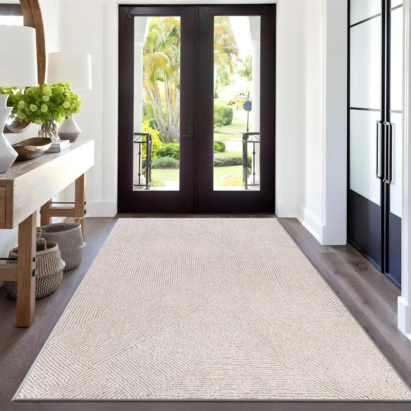 6'x8' Brown Geometric Jacquard Rectangle Area Rug, Non-Slip Latex Back, Machine Washable Indoor Rug for Living Room Bedroom