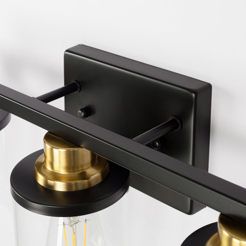 3 - Light Industrial Bathroom Vanity Light, 8.97" H x 17" W x 5.3" D, Matte Black/Gold, 3 Lights