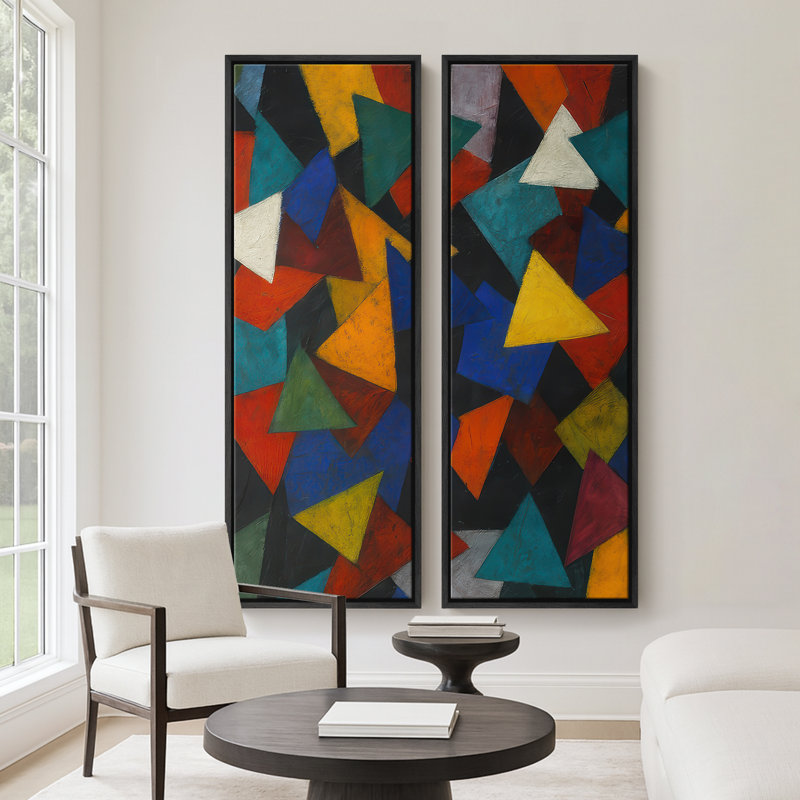 Art mural moderne moderne géométrique triangulaire abstrait pour le salon - ensemble de 2, reproduction d'art encadrée sur toile 60 po x 20 po x 2, 60 po x 30 po x 2