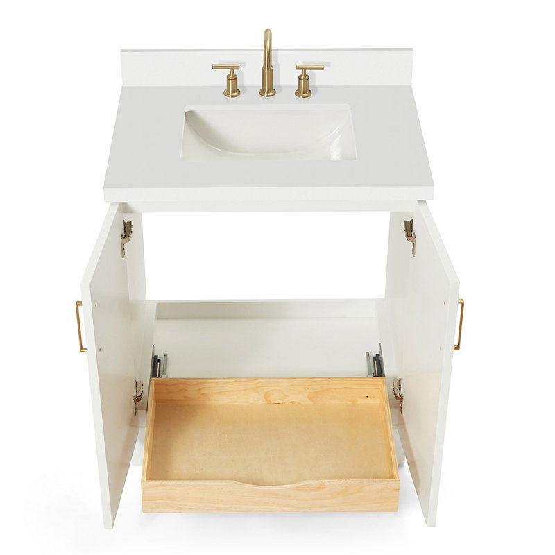 31 IN.  Single Bathroom Vanity, White, Rectangle, White Quartz