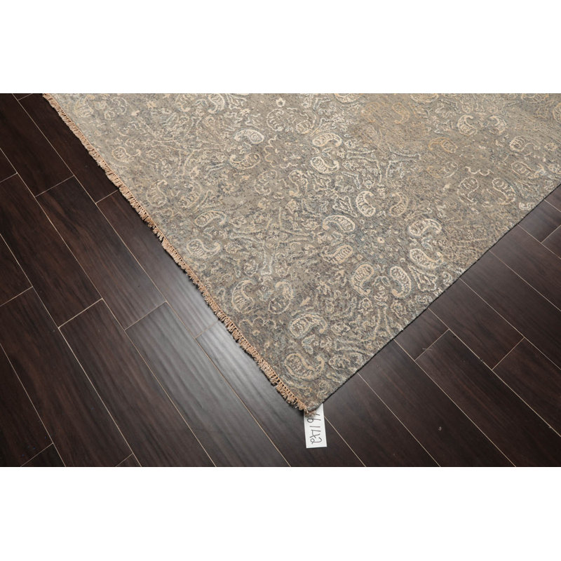 Tapis gris noué à la main de conception unique 8 pi x 10 pi