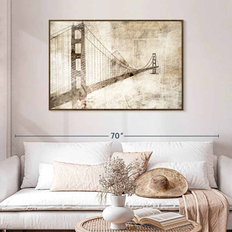 Pont du Golden Gate, 46 po x 31 po, Cadre flottant noyer