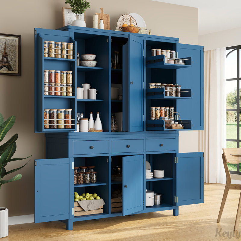 74.8''H High Freestanding Kitchen Pantry, 53''Lx20''W Large Cupboard Storage Cabinet with Door Shelves,Adjustable Shelves, Pull-out Trays and Drawers