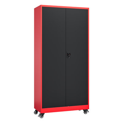 5-Tier Lockable Steel Storage Cabinet With Wheels (74.5"H X 31.5"W X 15.75"D)