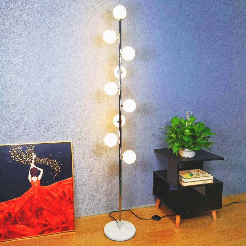 Modern LED Tree Floor Lamp With Chrome Finish, 9 Bulbs Included - Perfect For Living Room, Bedroom, Office