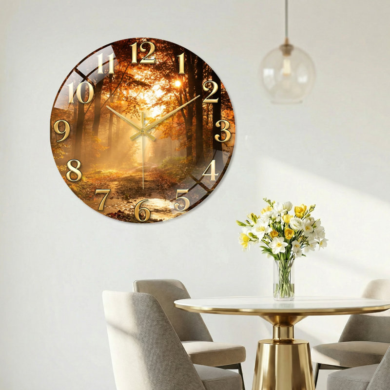 "Autumn Forest", horloge murale en verre, 40 x 40 cm (15,7 x 15,7 pouces)
