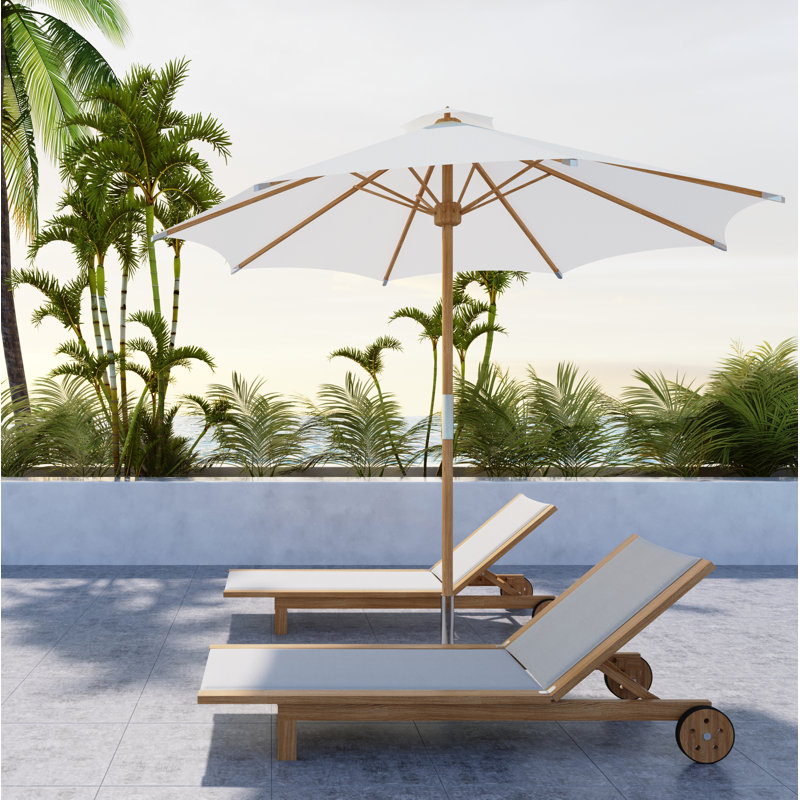 Elie Teak Outdoor Reclining Sun Lounger with Rear Wheels, White