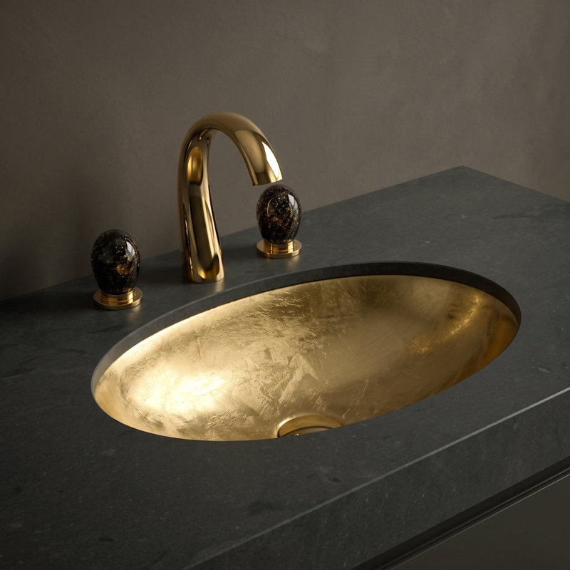 Flou Undermount Modern Bathroom Sink, Gold Leaf