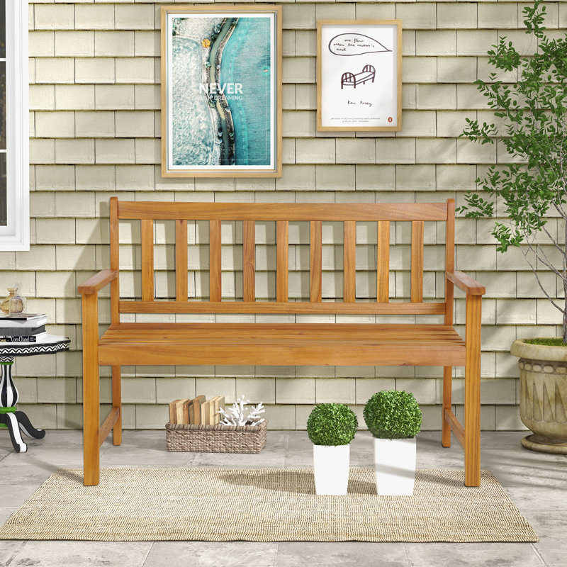 2-Person Outdoor Chair Garden Patio Wooden Loveseat Bench W/Armrests