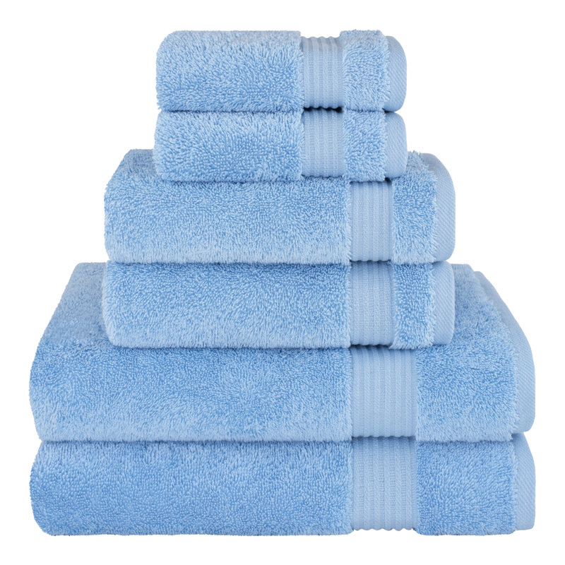 100% Cotton Luxury Turkish  6 Piece Bath Towel Set, Super Soft and Absorbent, Sky Blue