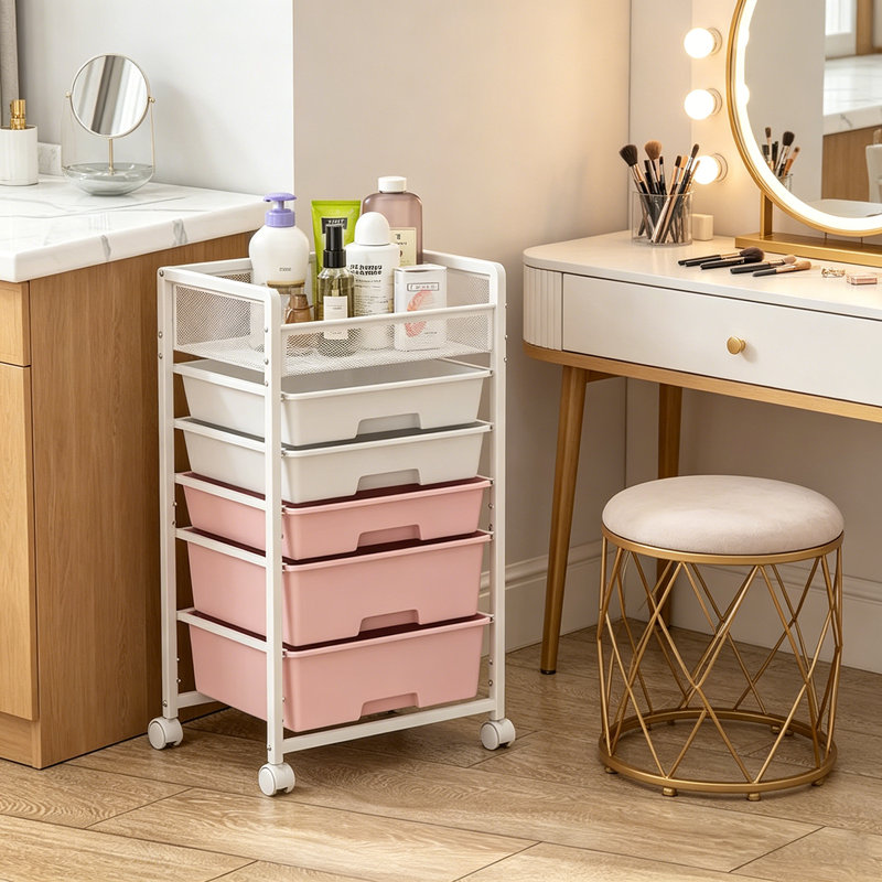 Organizing Storage: Multi-tiered Storage Racks, Movable Drawer-style Racks With Wheels, Versatile Bedroom Storage Cabinets.