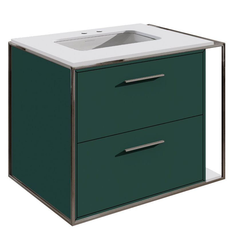 Linea 24" Single Bathroom Vanity, Polished Stainless Steel, Matte Olive Green, Double