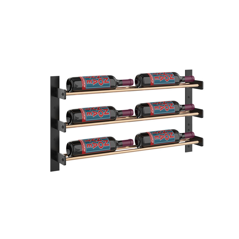 Support à vin mural pour 6 bouteilles Abbie-Marie, H 15 po x l 27 po x P 4,25 po, Matte Black & Golden Bronze