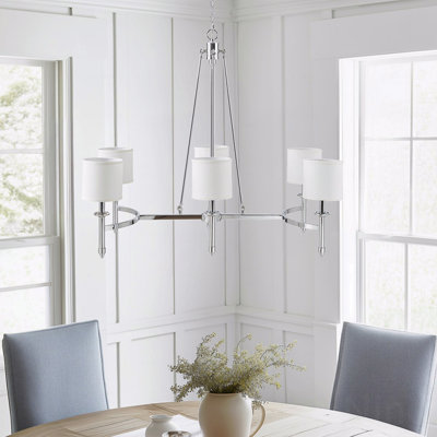 Chandelier  - 6-Light Configuration  With Fabric Upholstered With Drum Shade Designs