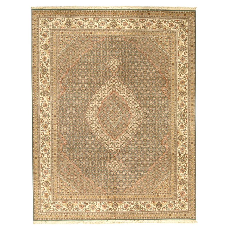 Tapis vert clair de haute qualité noué à la main