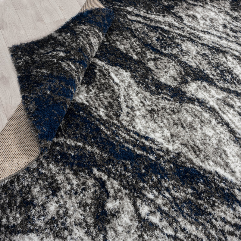 Abstract Shag Black/Grey Area Rug, Rectangle 2' x 3'