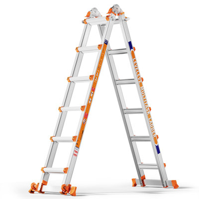 A Frame 6-Step Ladder With Stabilizer Bar & Wheels,330 Lbs Security Load Multi Position Ladder For Stairs Home Indoor Outdoor Roof