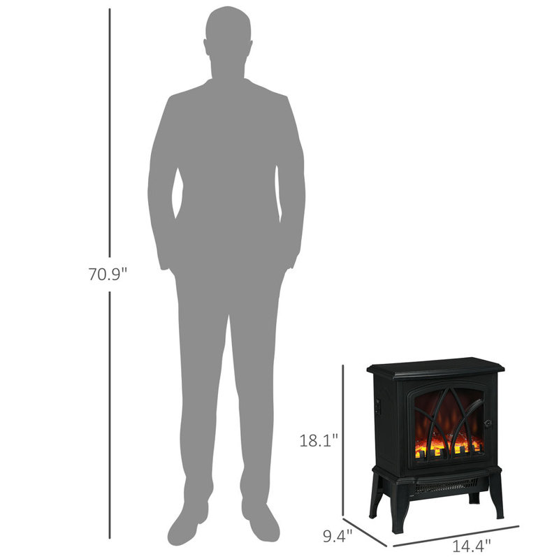 Electric Fireplace Heater with Realistic LED Flames and Logs, Black