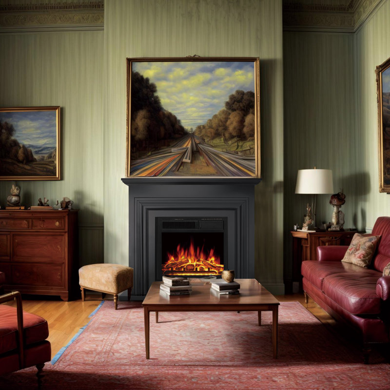 36" Electric Fireplace Mantel with Remote Control and Adjustable Flame, Black