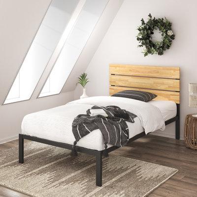 Eleanor Modern Metal Bed frame with Bamboo Headboard