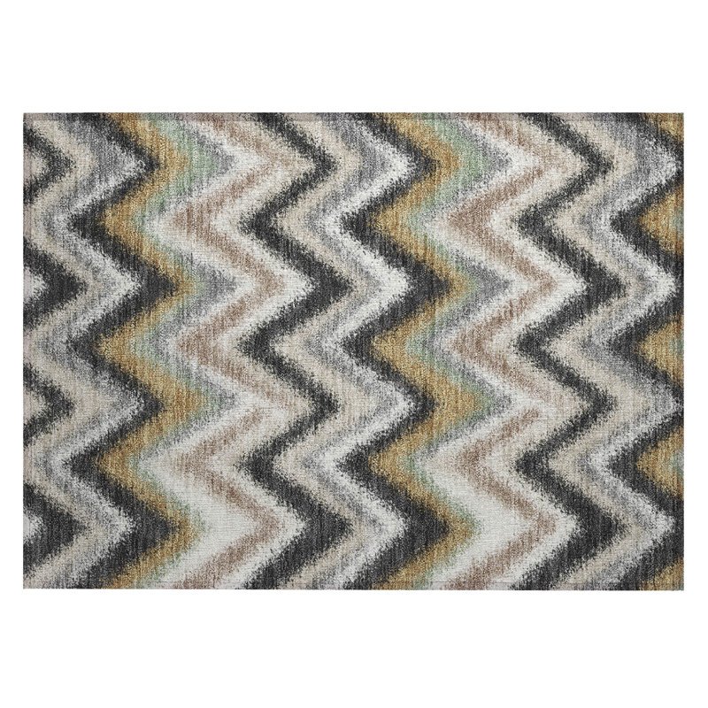 Machine Washable Indoor/Outdoor Chantille ACN2596 Geometric Rug, Charcoal, 1'8" x 2'6"