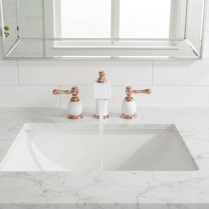 Robinet de salle de bain Modern Luxury Luxury (8 po Centres) - Robinet pour salle de bain Angelo, Blanc/Or rose