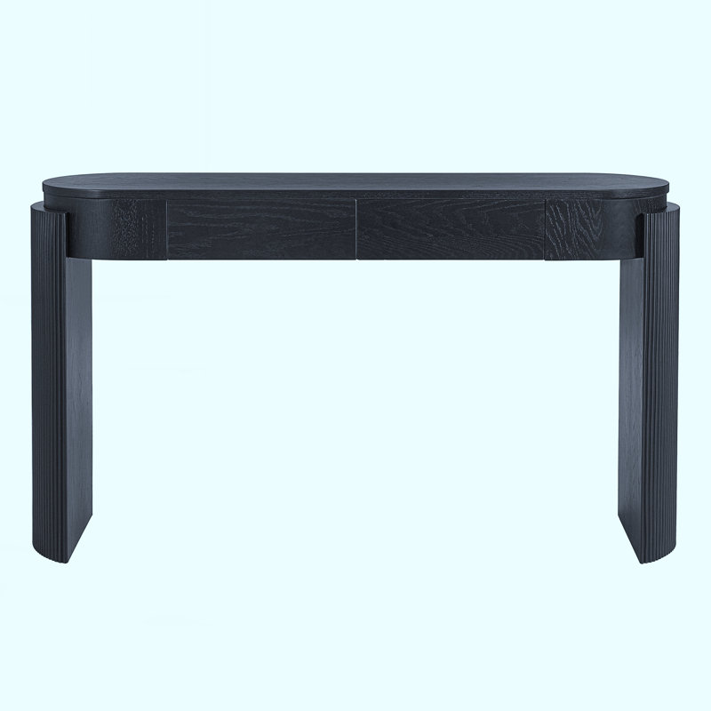 Console Table with Fluted Design, Oval Top and 2 Drawers, Black