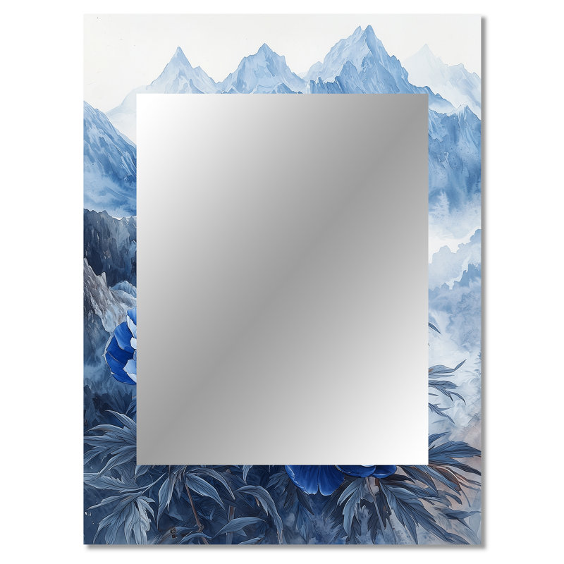 Peonies In The Distant Mountains I - Peonies Decorative Mirror, Traditional Large Wall Mirror, Printed Metal Art, 40" x 30"