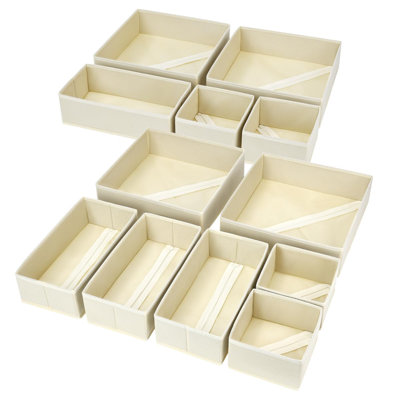 Ensemble de vêtements de tiroir, organisateur de commode en paquet de 12, organisateurs de placard pliables et rangement, bacs de commode en tissu, séparateurs de tiroir pour chambre de bébé, vêtements de bébé, sous-vêtements, chaussette (beige)