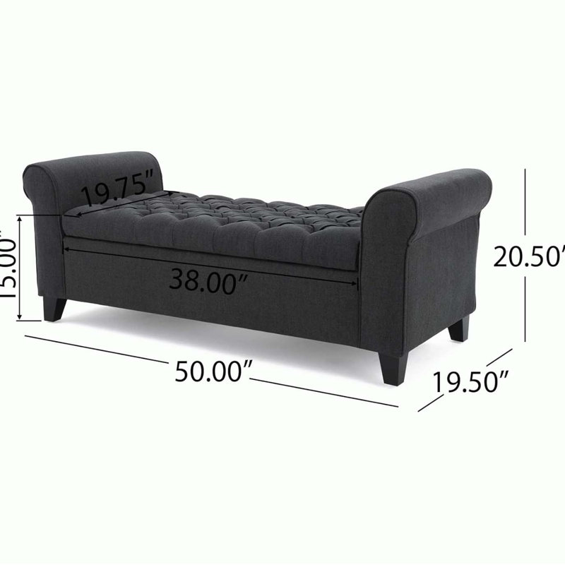 Flared Arm Storage Bench, Dark Gray