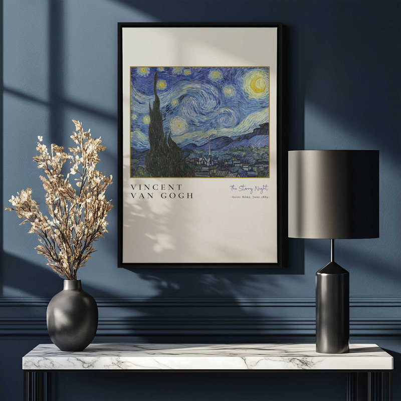 La nuit étoilée de Van Gogh, H 12,75 po x l 8,75 po, Cadre flottant noir satiné