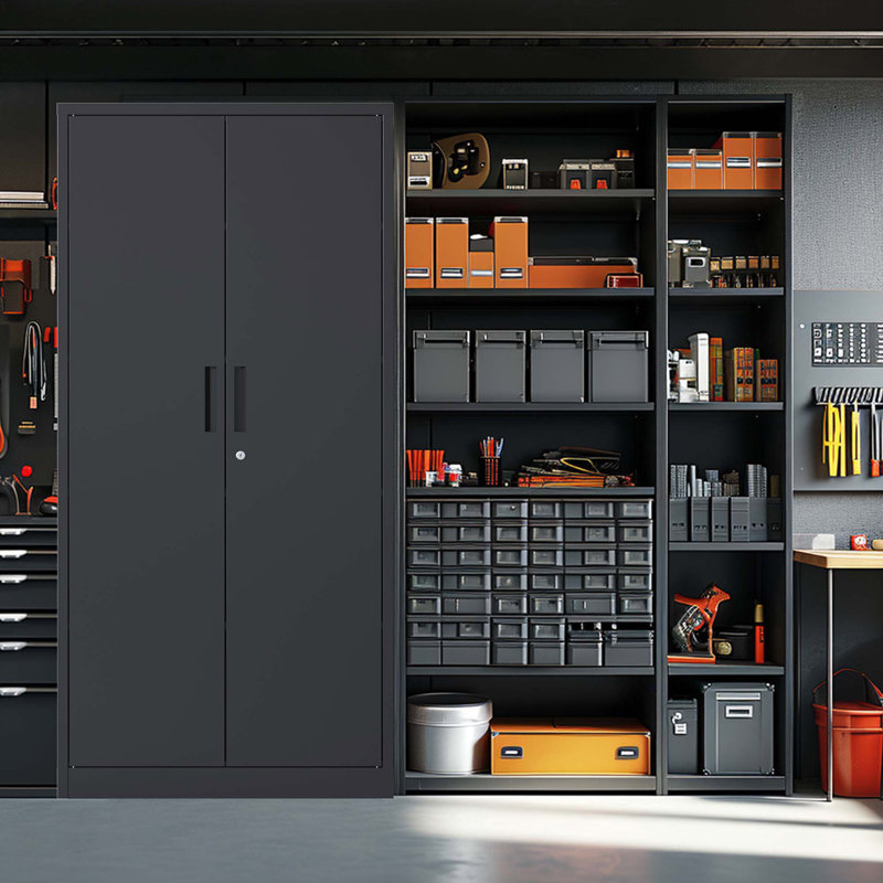 Faroug Tall Cabinets for Garage Storage Systems Lockable File Cabinet for Home Office, Black