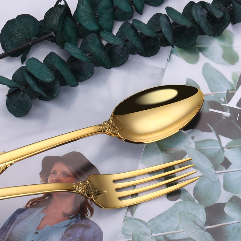 Stainless Steel 24 Piece Cutlery Set Gold Knife Fork Spoon Birthday Tableware Christma Housewarming Gift Dishwasher Safe