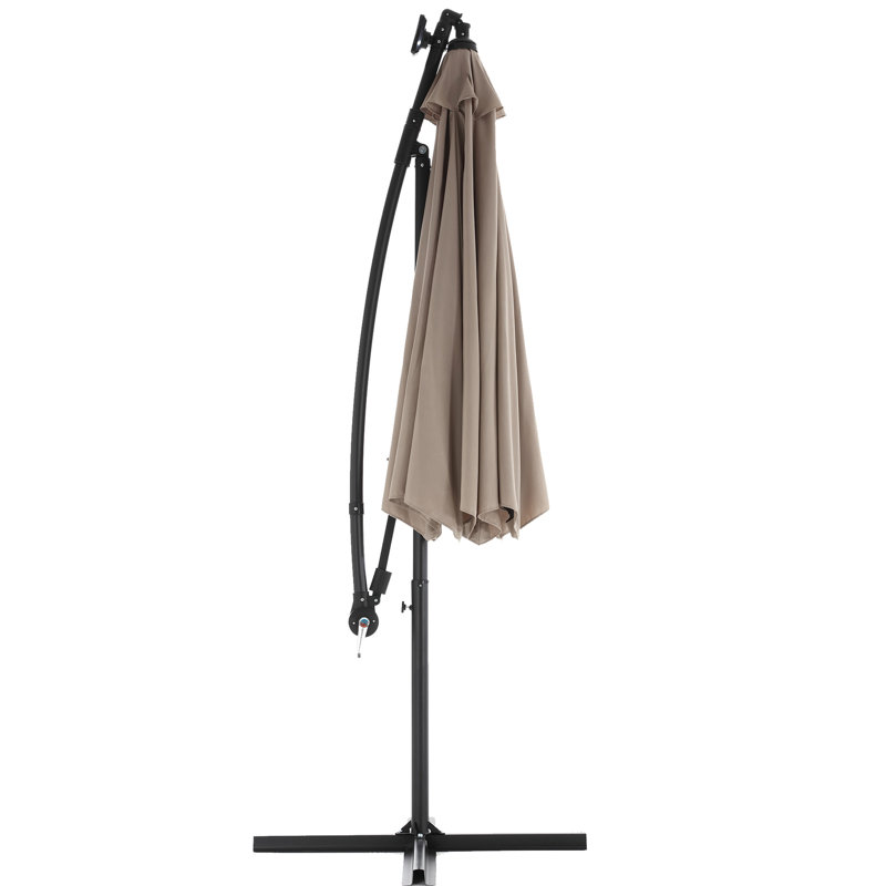 10Ft Solar Led Offset Umbrella, Rust- - Khaki Solar-Powered Patio Tilt System, Khaki