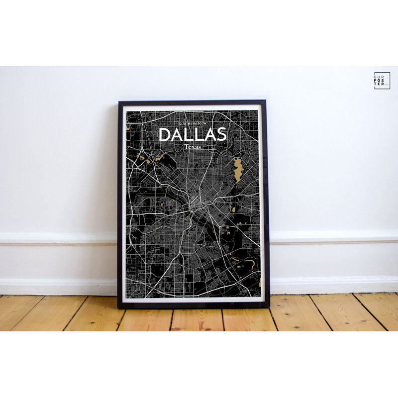 « dallas city map », reproduction d’impression sur affiche en luxe, H 17 po x l 11 po