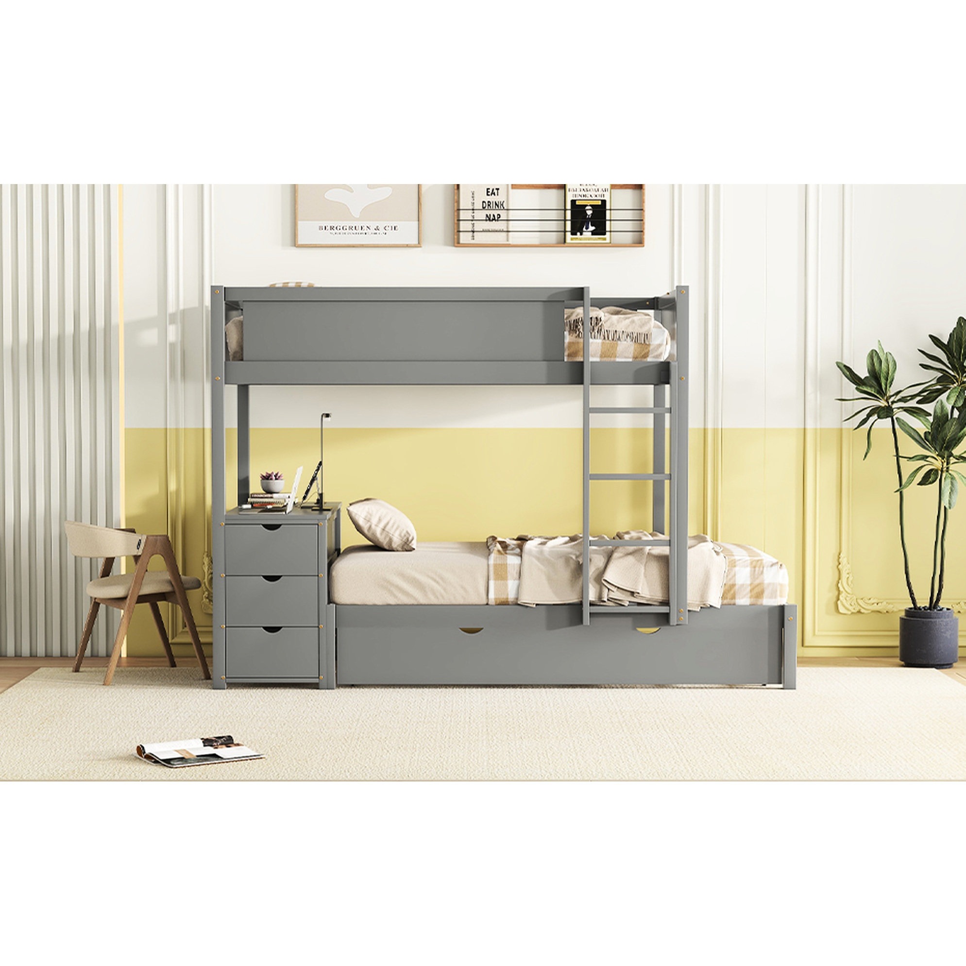 Latitude Run® Twintwin Bunk Bed With Desk And Storage, Gray Color ...