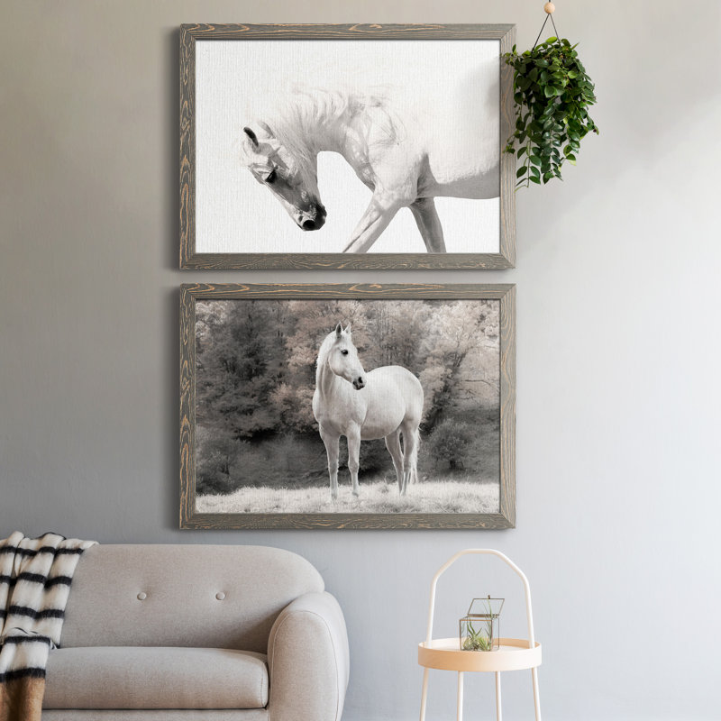 Neutral Stallion - ensemble de 2 photos sur toile tendues, H 37,5 po x l 55 po x P 1,5 po, Encadré gris