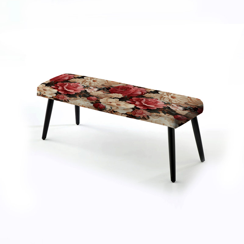 Banc rembourré floral noir, Vintage Pink And Beige Rose Floral