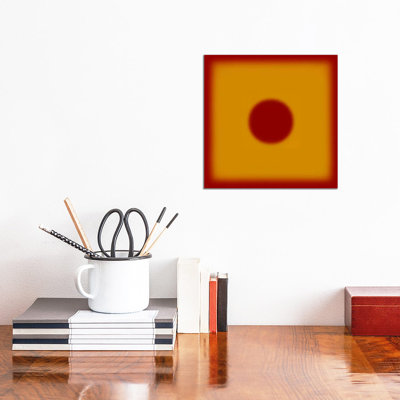 Modern Art- Red Hot Sun by 5by5collective - Wrapped Canvas Square Print