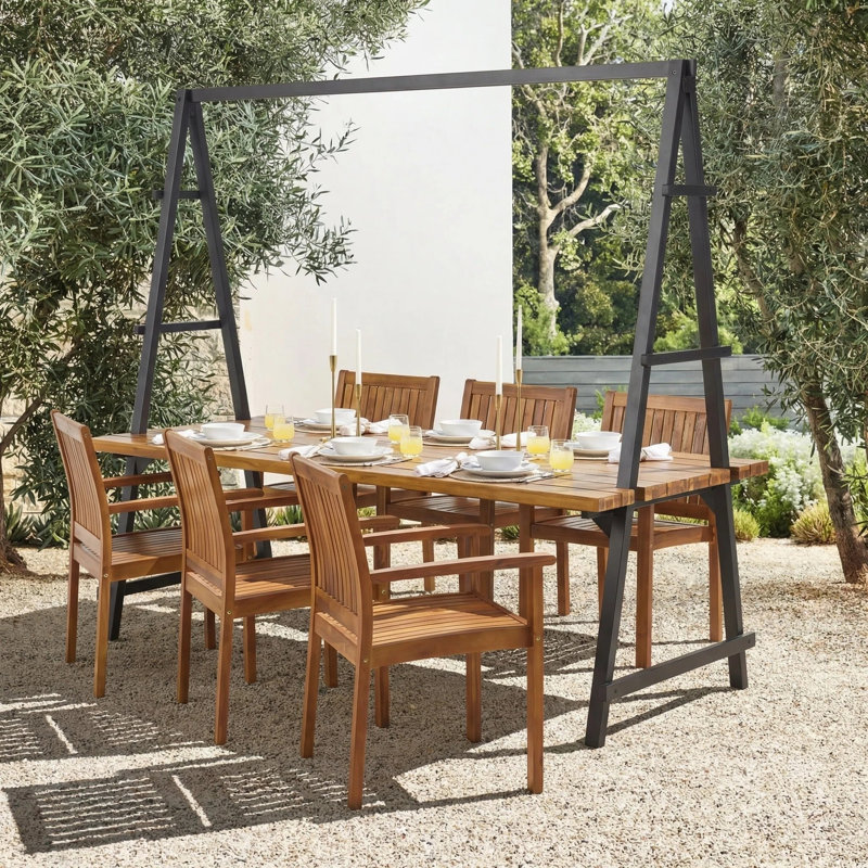 Ensemble de salle à manger rectangulaire pour 6 personnes 88,5 po Allexa, Teck / Noir