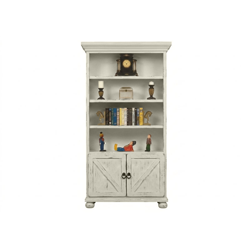 Bibliothèque en bois massif avec rangement Farmhouse, Soft White