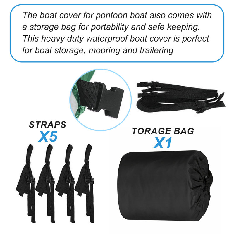 Housse de ponton imperméable pour bateau de 17 pi à 20 pi de long et poutre jusqu'à 102 po, H 11 po x l 20 po x P 2 po, Vert