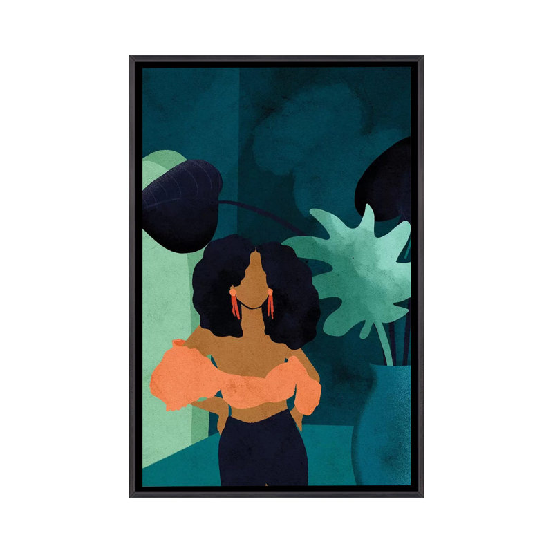 « Reyna » par Reyna Noriega-impression, H 26 po x l 18 po x 1,5 po, Toile avec cadre noir patiné, Pas de tapis