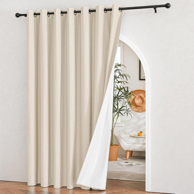 100% Blackout Curtain for Sliding Glass Door, Sliding Door Curtain with Linen Look, Completely Blackout Thermal Insulated Drape for Patio, Living Room, 1 Panel