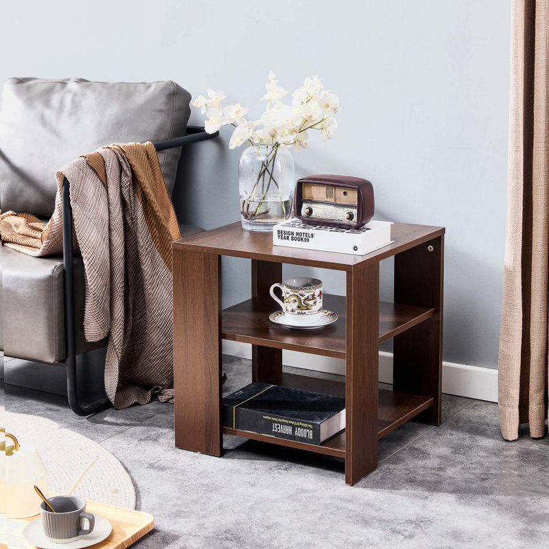 Ellierose Square side table,simple style design,3-tier end table, classic brown