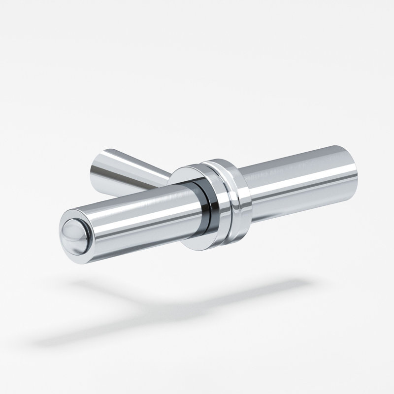 Round, Collared T Cabinet Knob With Tapered Post, Polished Chrome, 2.44" L x 0.38" W