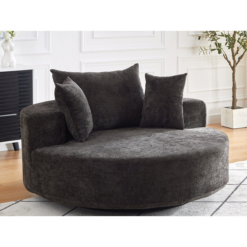 Canapé rembourré en chenille de 55 po de largeur avec 2 coussins, Noir, noir, noir, noir