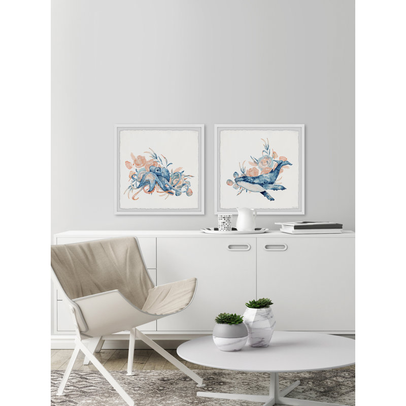 Octopus and Whale par Marmont Hill - ensemble de 2 reproductions de cadres photo, H 18 po x l 18 po