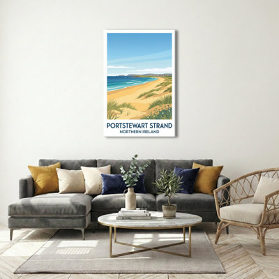 Portstewart Strand, Northern Ireland - Romantic Coastal Travel Poster, Vintage Seaside Print. Giclee Print On Wrapped Canvas. Wall Art, Home Decor - Natural Landmarks, Northern Ireland - Wrapped Canvas Print